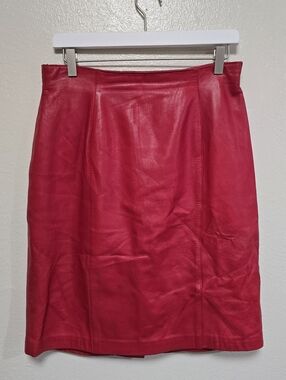 Lord & Taylor Vintage 80s Lamb Nappa Leather Mini Skirt Red Size 12